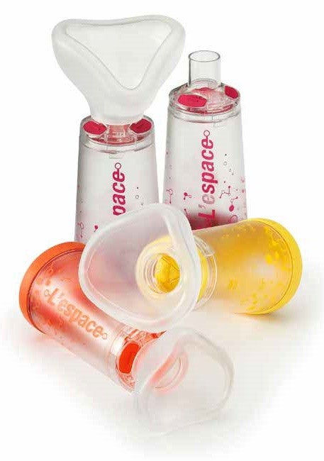 air liquide medical camera distanziatrice per erogatori spray predosati lespace 220 ml per adulti con boccaglio valvola inspirazione 2 valvole espirazione codice colore magenta lespace ean 8015662713504
