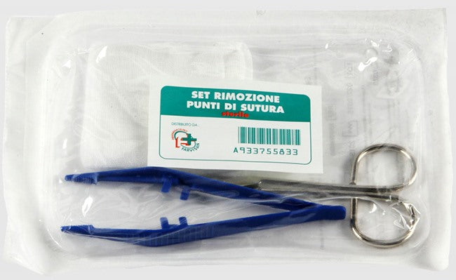farvisan set per la rimozione dei punti di sutura composto da 1 forbice 1 pinzetta 2 compresse di garza di cotone farvisan