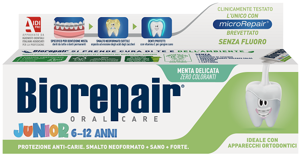 euritalia biorepair oral care junior 6 12 anni dentifricio protezione anti carie smalto neoformato alla menta delicata 75 ml biorepair ean 8017331097311