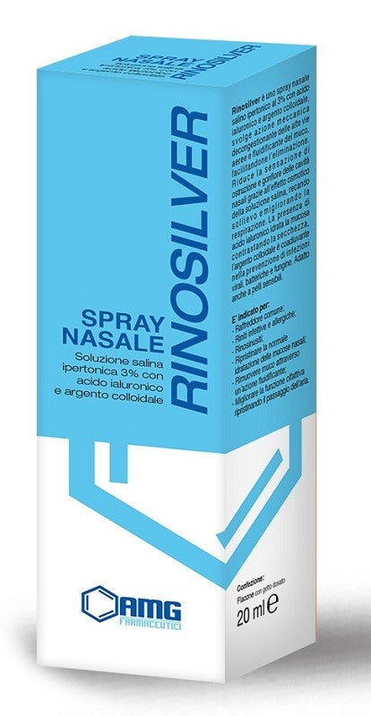 amg farmaceutici rinosilver soluzione salina ipertonica 3 con acido ialuronico e argento colloidale spray nasale 20 ml amg farmaceutici