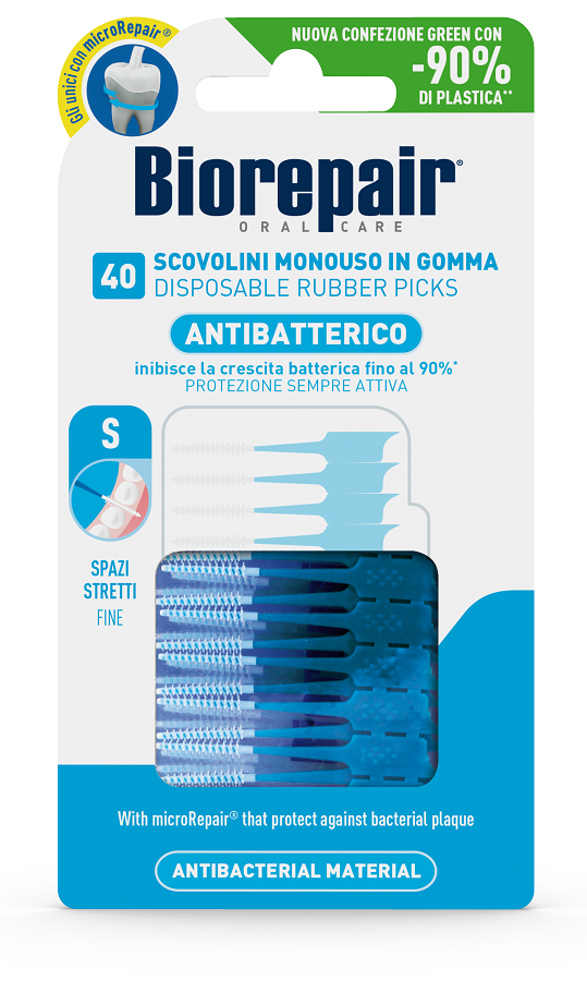 euritalia biorepair oral care antibatterico scovolini monouso in gomma spazi stretti 40 pezzi biorepair ean 8017331058329