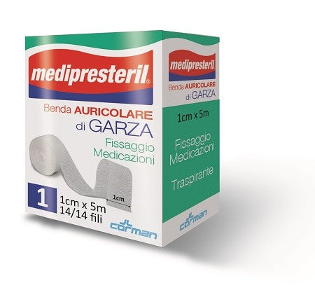 corman benda auricolare garza medipresteril 128 fu m5x1cm 1414 fili medi presteril ean 8016867001021