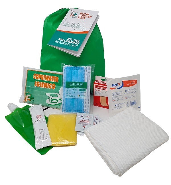 farvisan kit del turista pellegrino contenente 1 borraccia pieghevolespazzolino dentidentifricio10 mascherine chir10 fogli copriwater1 ponchoset medicazione garze cerotti farvisan