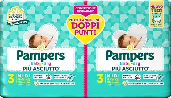 fater babycare pampers baby dry pannolino duo downcount midi 40 pezzi pampers ean 8001480307827