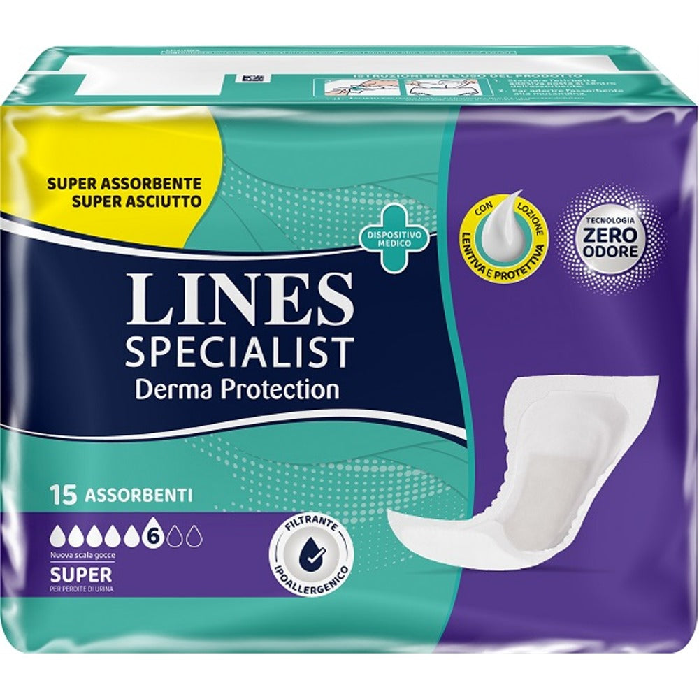 lines pannolone per incontinenza lines specialist derma protection sagomato anatomico super 15 pezzi lines ean 8001480507548