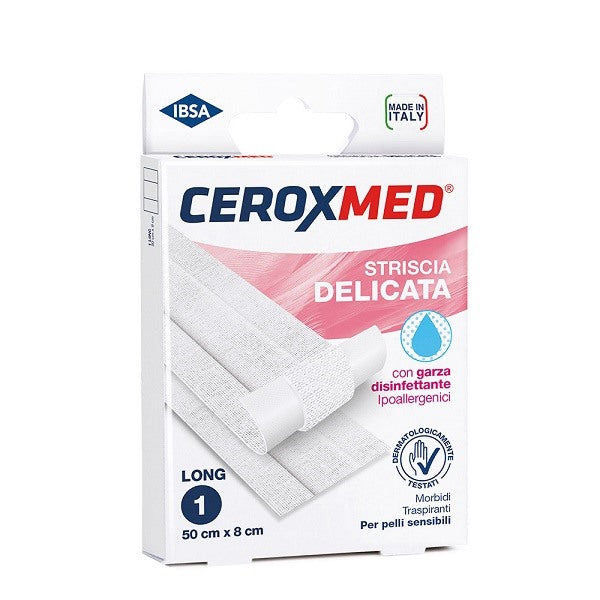 nova argentia ind farm striscia delicata ceroxmed con garza disinfettante ipoallergenica per pelli sensibili 50x8cm 1 pezzo ceroxmed ean 8033638956304