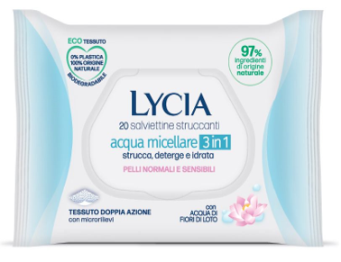 sodalco lycia salviettine struccanti acqua micellare 3 in 1 20 pezzi lycia ean 8002340014794