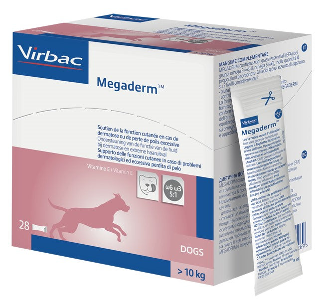 virbac megaderm supplemento cani superiori a 10 kg scatola da 28 sacchetti monodose 4 ml virbac ean 3597133039269