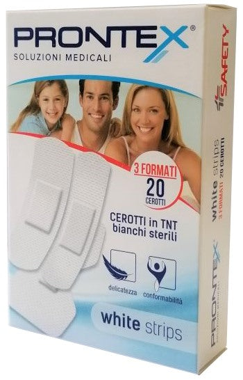 safety cerotto prontex white strips in tessuto non tessuto bianco sterile 3 formati 20 pezzi prontex