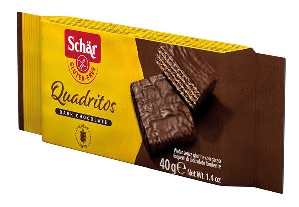 schar due schar quadritos wafer con cacao ricoperti di cioccolato fondente 40 g schar ean 8008698005293