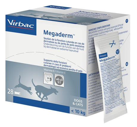 virbac megaderm supplemento gatti e cani inferiori a 10 kg scatola da 32 sacchetti monodose 4 ml virbac ean 3597133039566
