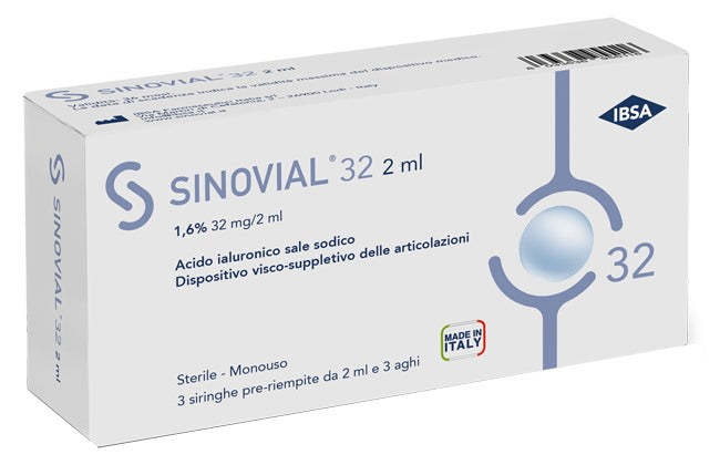 ibsa farmaceutici siringa intra articolare sinovial 32 acido ialuronico sale sodico 16 32mg2ml 3 siringhe x 2ml 3 aghi sinovial ean 8033638954911