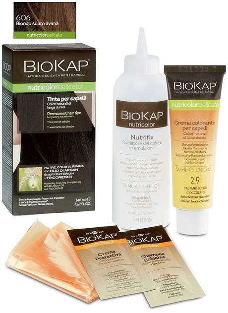 bios line biokap nutricolor delicato 606 biondo scuro avana tinta tubo flacone biokap ean 8030243010476