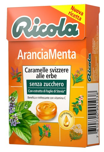 ricola ricola arancia menta senza zucchero 50 g ean 7610700901038