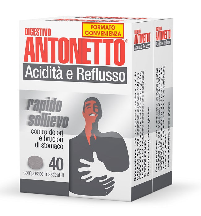 chiesi ch digestivo antonetto acidita e reflusso 80 compresse masticabili 2 astucci da 40 compresse digestivo antonetto ean 8003290000660