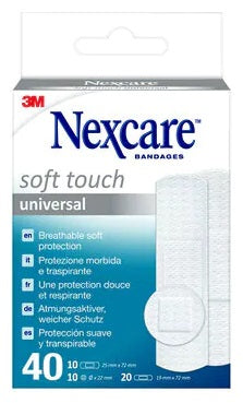 3m italia polifarma cerotto preparato nexcare soft touch universal 3 misure 20 cerotti 19x72mm 10 cerotti 25x72mm 10 cerotti tondi 225 mm nexcare ean 4054596745322
