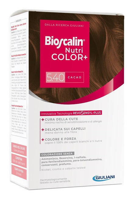 giuliani bioscalin nutricolor plus 540 cacao crema colorante 40 ml rivelatore crema 60 ml shampoo 12 ml trattamento finale balsamo 12 ml bioscalin