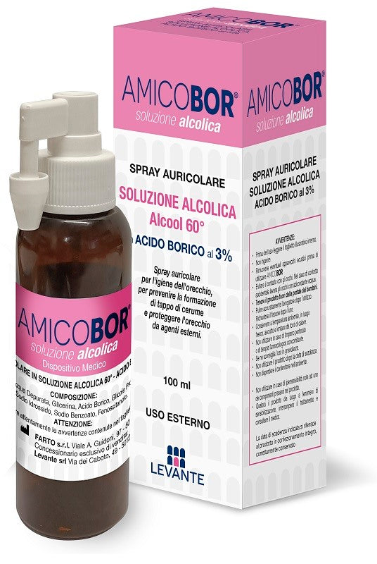 levante soluzione alcolica per irrigazione dellorecchio amicobor 100 ml