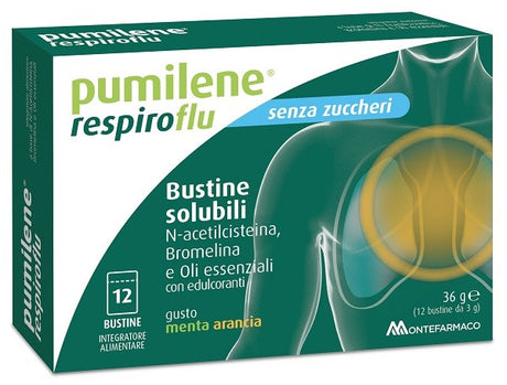 montefarmaco pumilene respiroflu senza zucchero 12 bustine gusto menta arancia 36 g pumilene ean 8058363621839