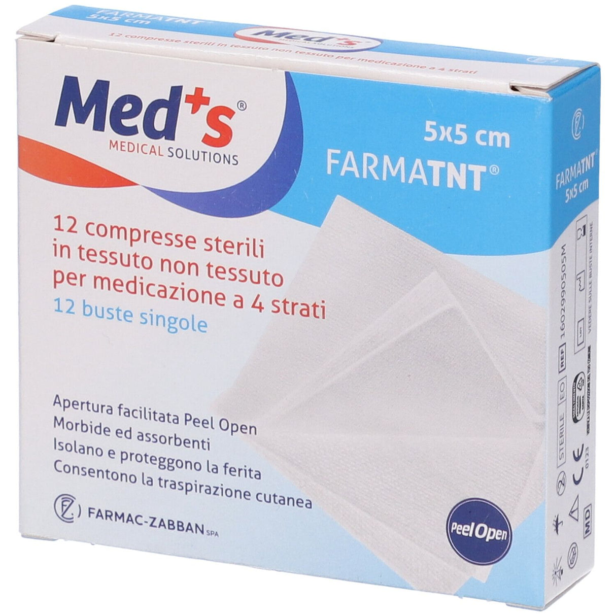 Garza Compressa Meds Tissu Non Tissé Peel Open 5x5cm 12 Pièces Meds