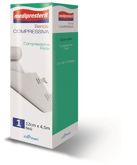 corman benda medipresteril compressione forte m45x12cm tesi con clip di fissaggio medi presteril ean 8016867000130