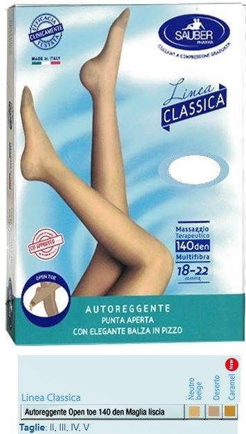 desa pharma sauber autoreggente open toe maglia liscia 140 den colore neutro beige taglia 5 linea classica sauber ean 8005520604617