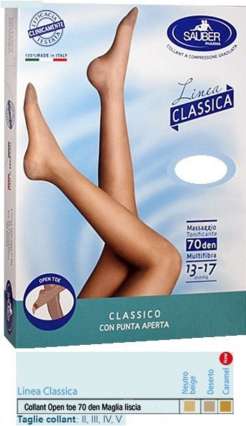 desa pharma sauber collant open toe maglia liscia 70 den colore neutro beige taglia 2 linea classica sauber ean 8005520604167