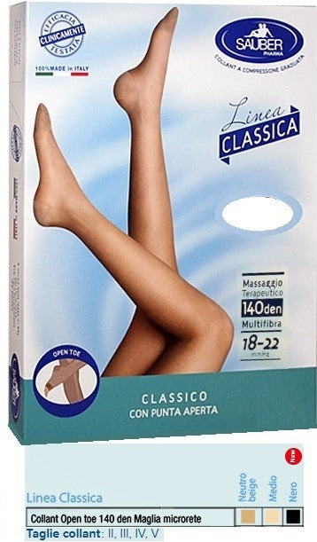 desa pharma sauber collant open toe maglia microrete 140 den colore neutro beige 5 linea classica sauber ean 8005520000938