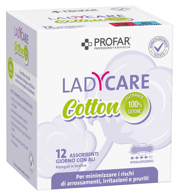 federfarma co ladycare assorbenti cotton ipoallergenici giorno con ali 12 pezzi profar profar