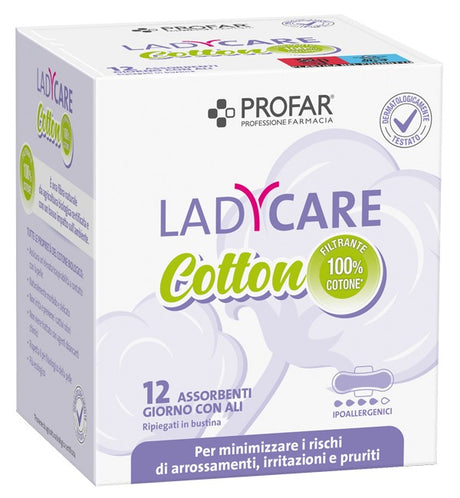 federfarma co ladycare assorbenti cotton ipoallergenici giorno con ali 12 pezzi profar profar