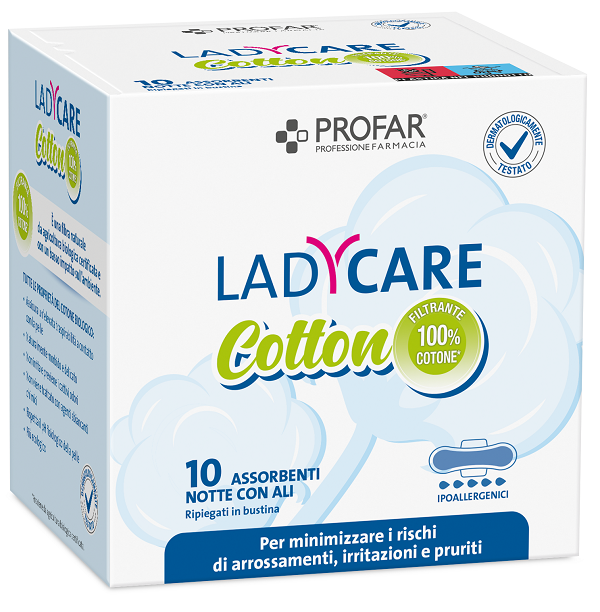 federfarma co ladycare assorbenti cotton ipoallergenici notte con ali 10 pezzi profar profar