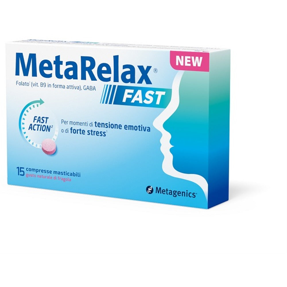 metarelax metarelax fast 15 compresse masticabili gusto naturale di fragola senza glutine senza lattosio con edulcoranti metarelax ean 5400433374023