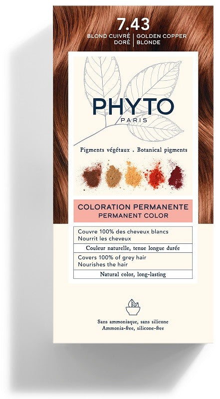phyto laboratoire native it color kit 743 biondo ramato dorato latte rivelatore 50 ml crema colorante 50 ml maschera protettiva colore 12 ml guanti phyto ean 3338221004604