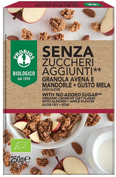 probios societa benefit probios granola senza zuccheri aggiunti avena e mandorla e mela senza glutine 250 g probios ean 8018699026883