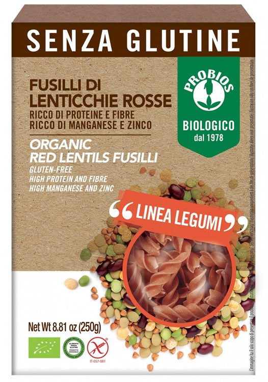 probios societa benefit specialita 100 legumi fusilli lenticchie rosse 250 g probios ean 8018699019045