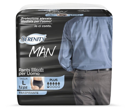 serenity pannolino serenity man pants black taglia media 12 pezzi serenity ean 8058150566404